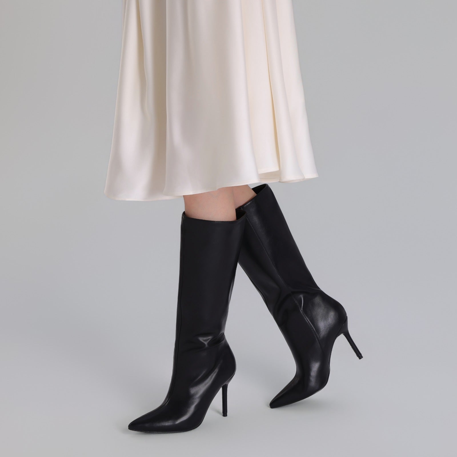 Black Leather High Heel Knee - High Boots - shopaleena