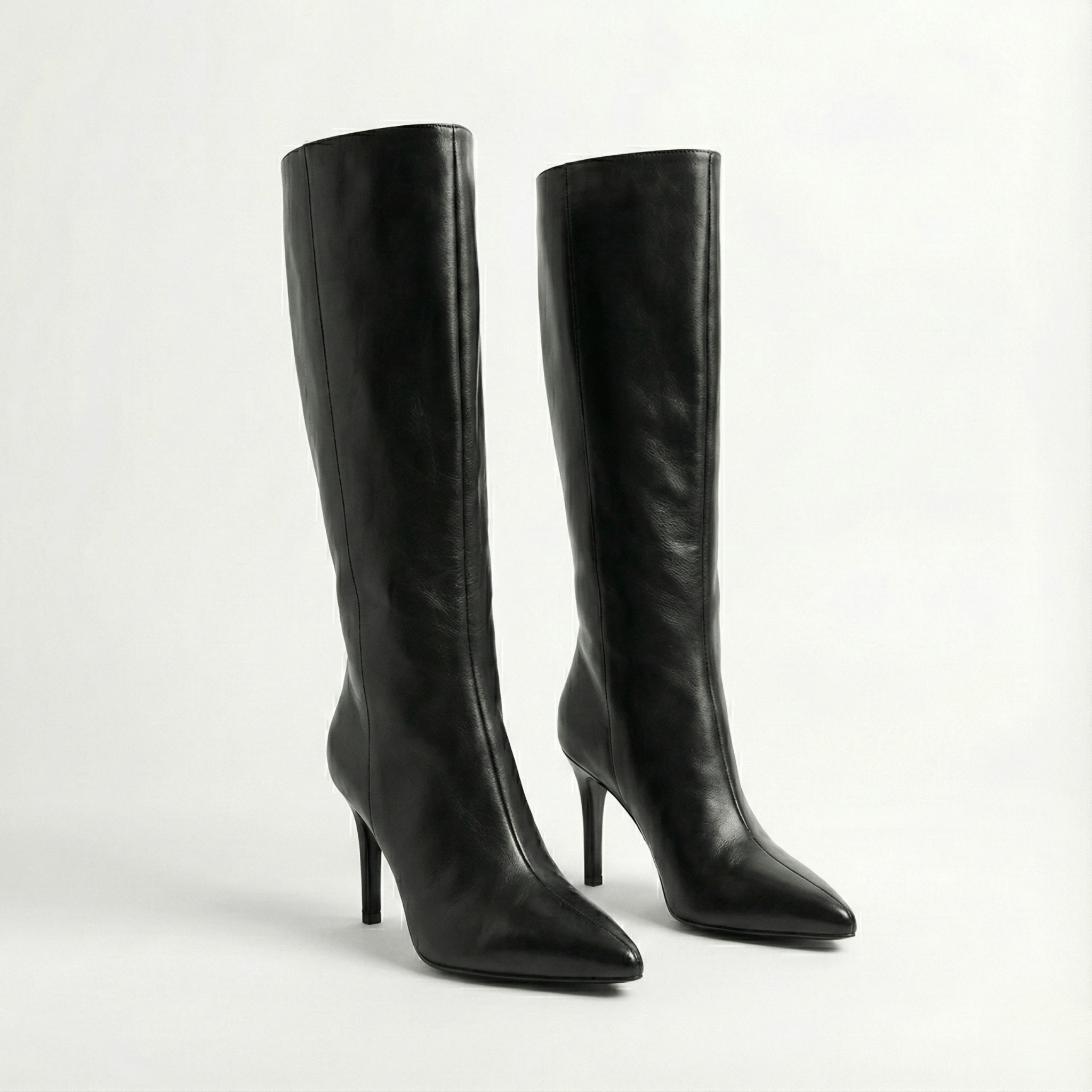 Black Leather High Heel Knee - High Boots - shopaleena