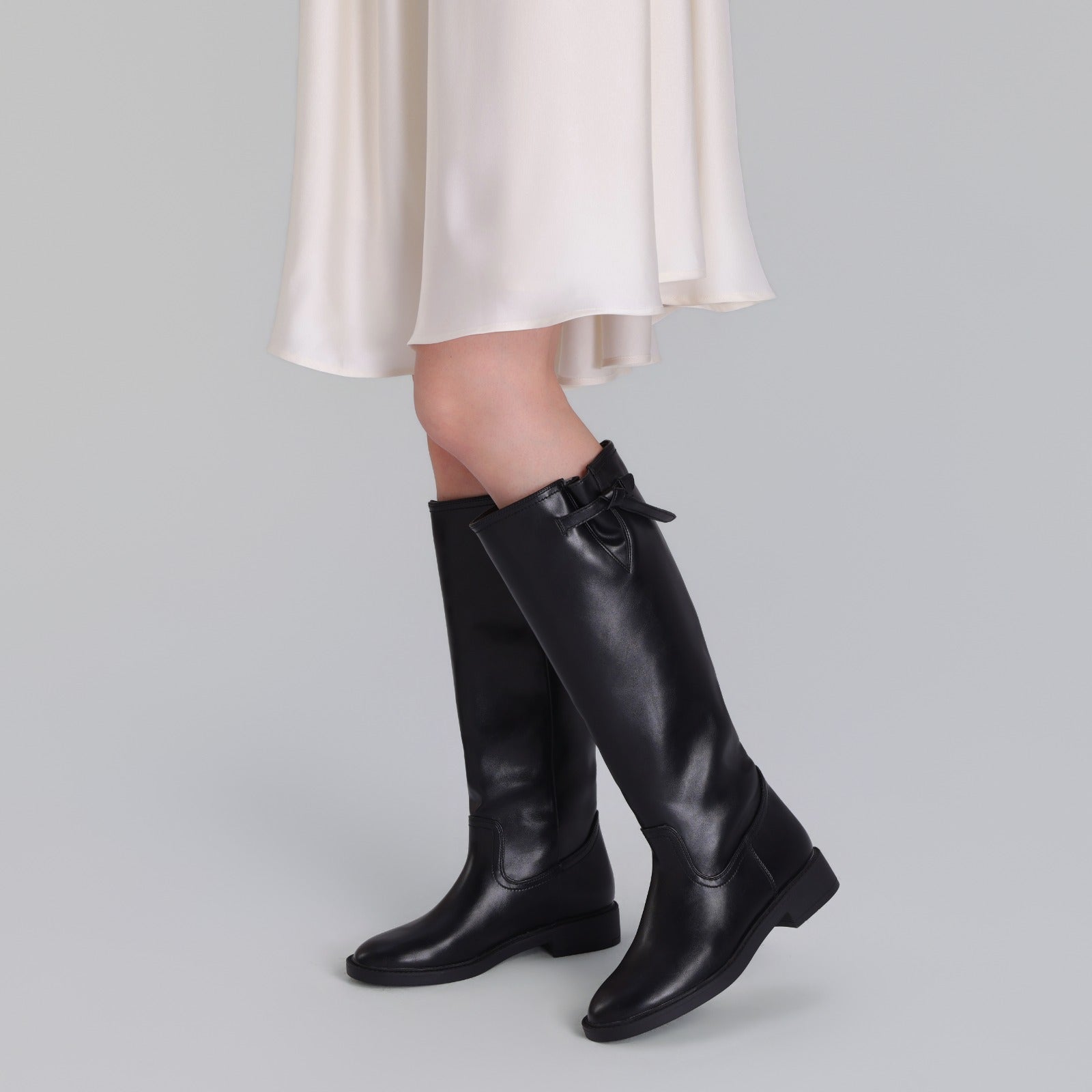 Black Leather Knee - High Boots - shopaleena