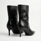 Black Leather Mid - Calf High Heel Boots - shopaleena