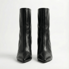 Black Leather Mid - Calf High Heel Boots - shopaleena