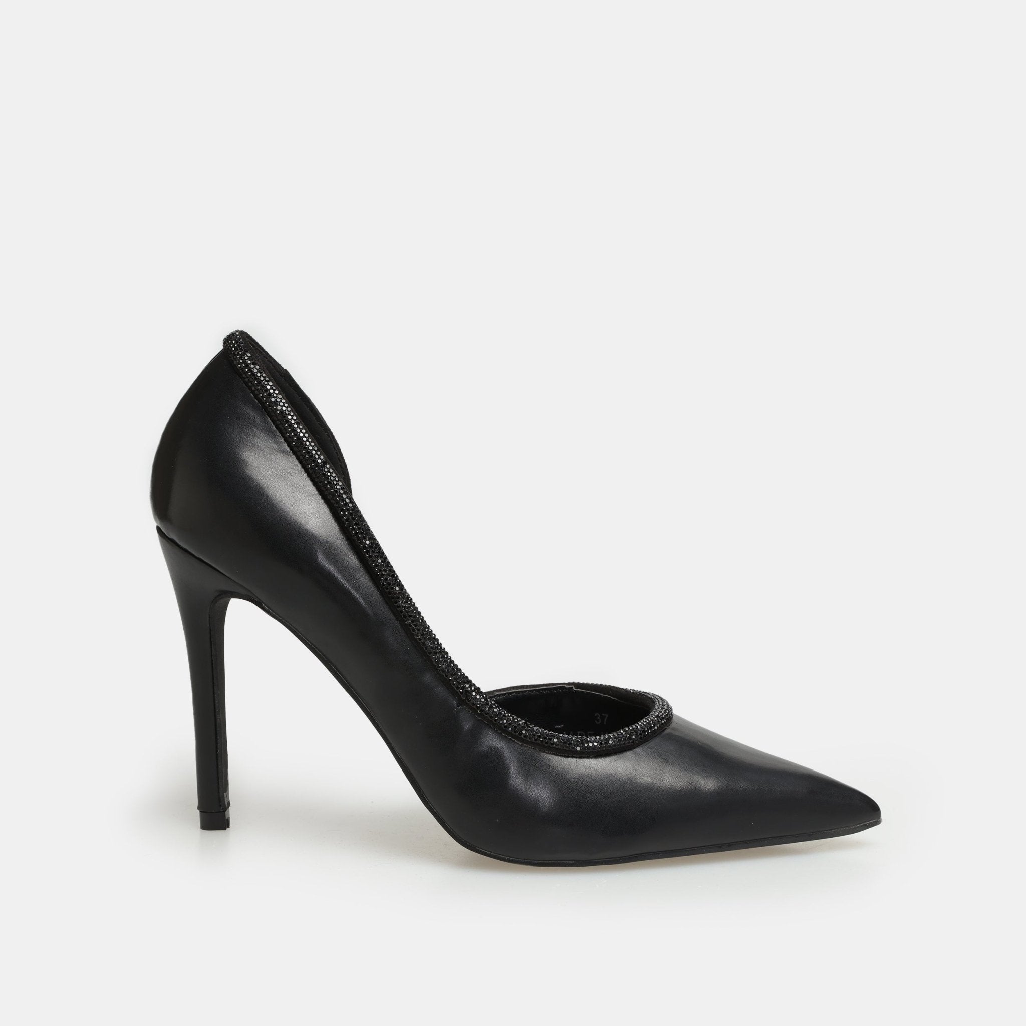 Black Leather Pointed Toe Pumps - shopaleena