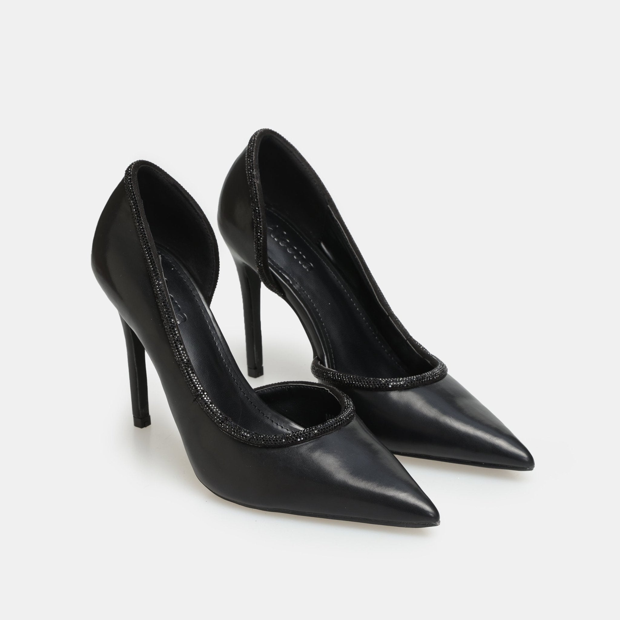 Black Leather Pointed Toe Pumps - shopaleena