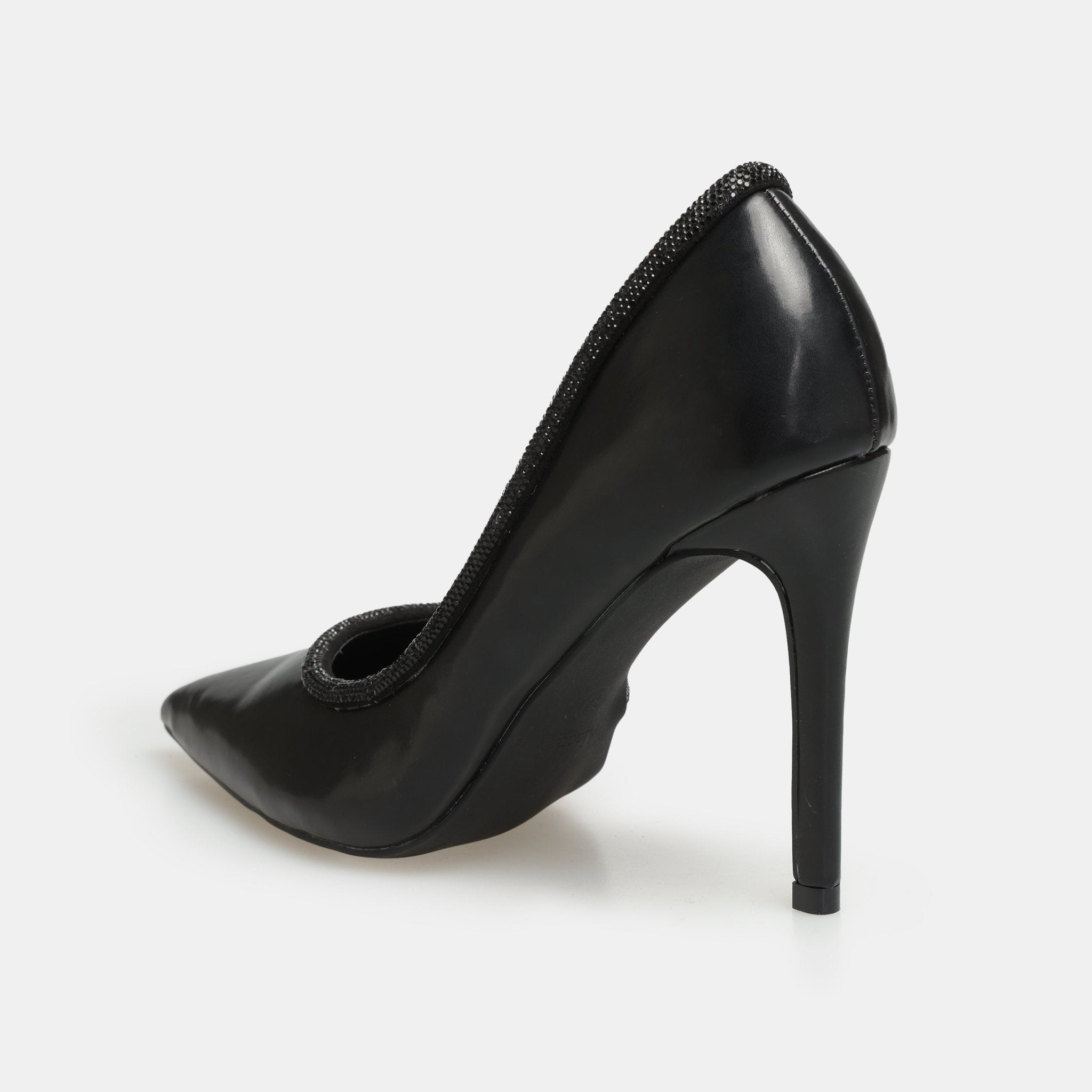 Black Leather Pointed Toe Pumps - shopaleena