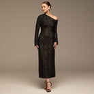 Black Long - Sleeve Sequin Maxi Dress - shopaleena