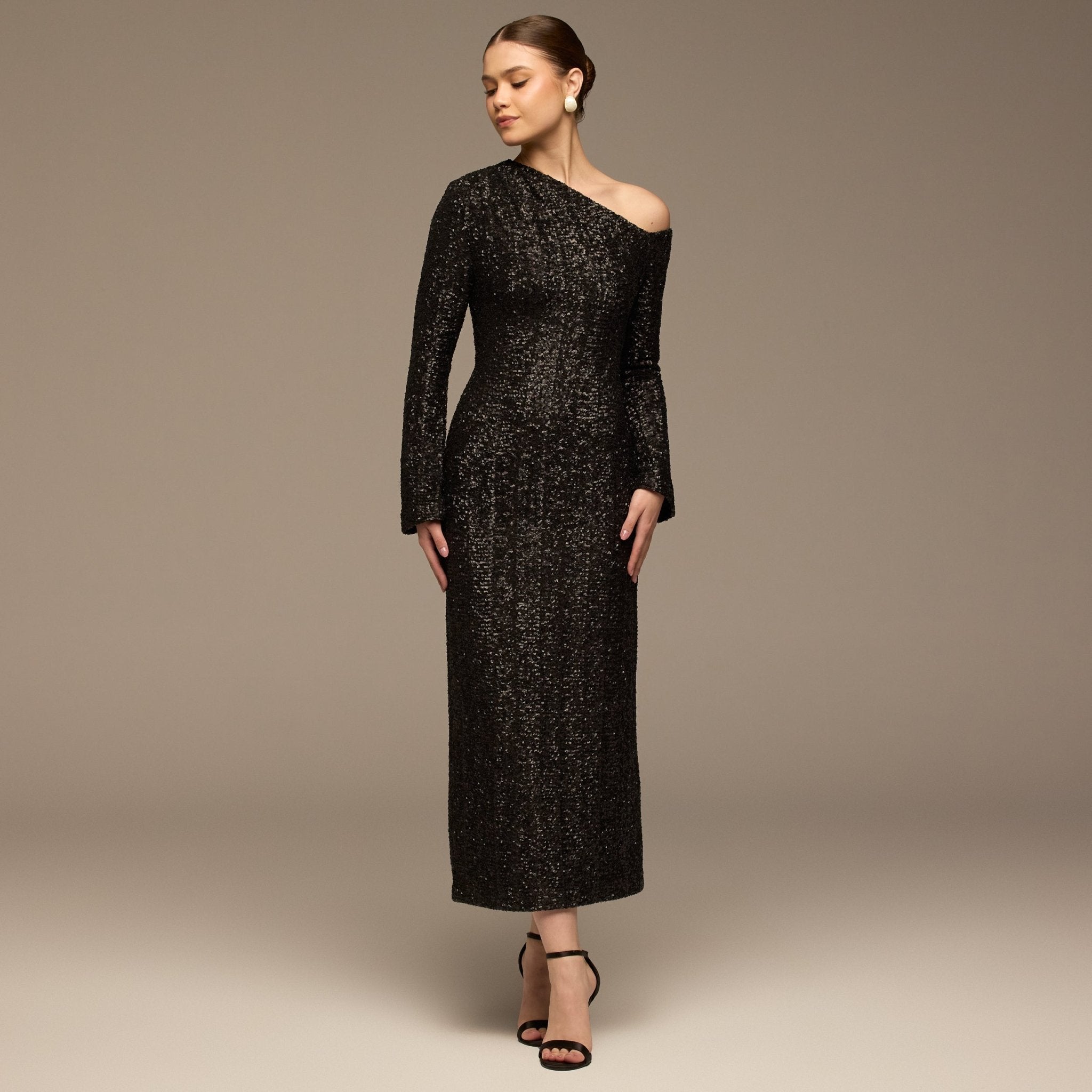Black Long - Sleeve Sequin Maxi Dress - shopaleena