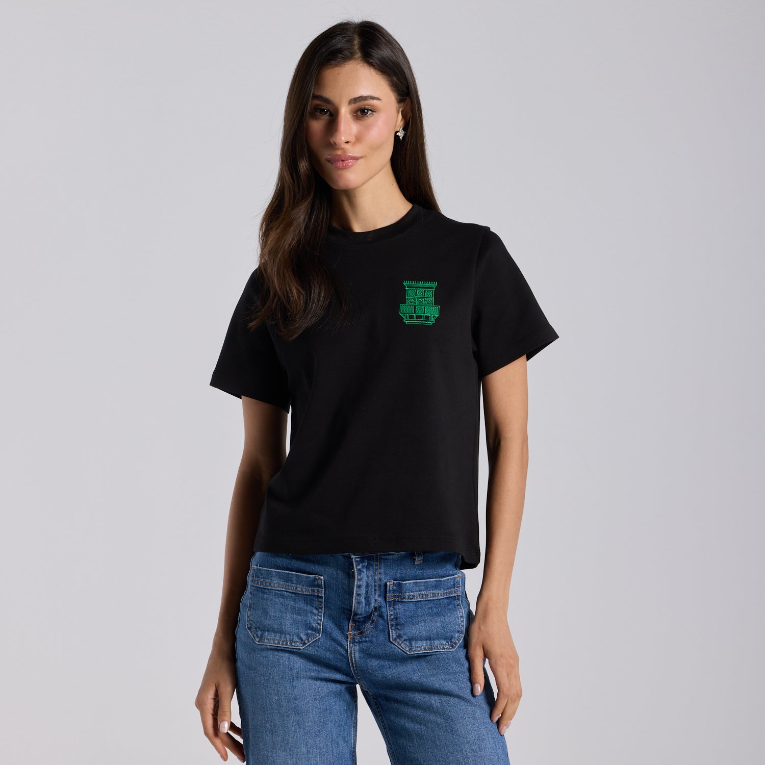 Black Mashrabiya Embroidered Cotton T-shirt - shopaleena
