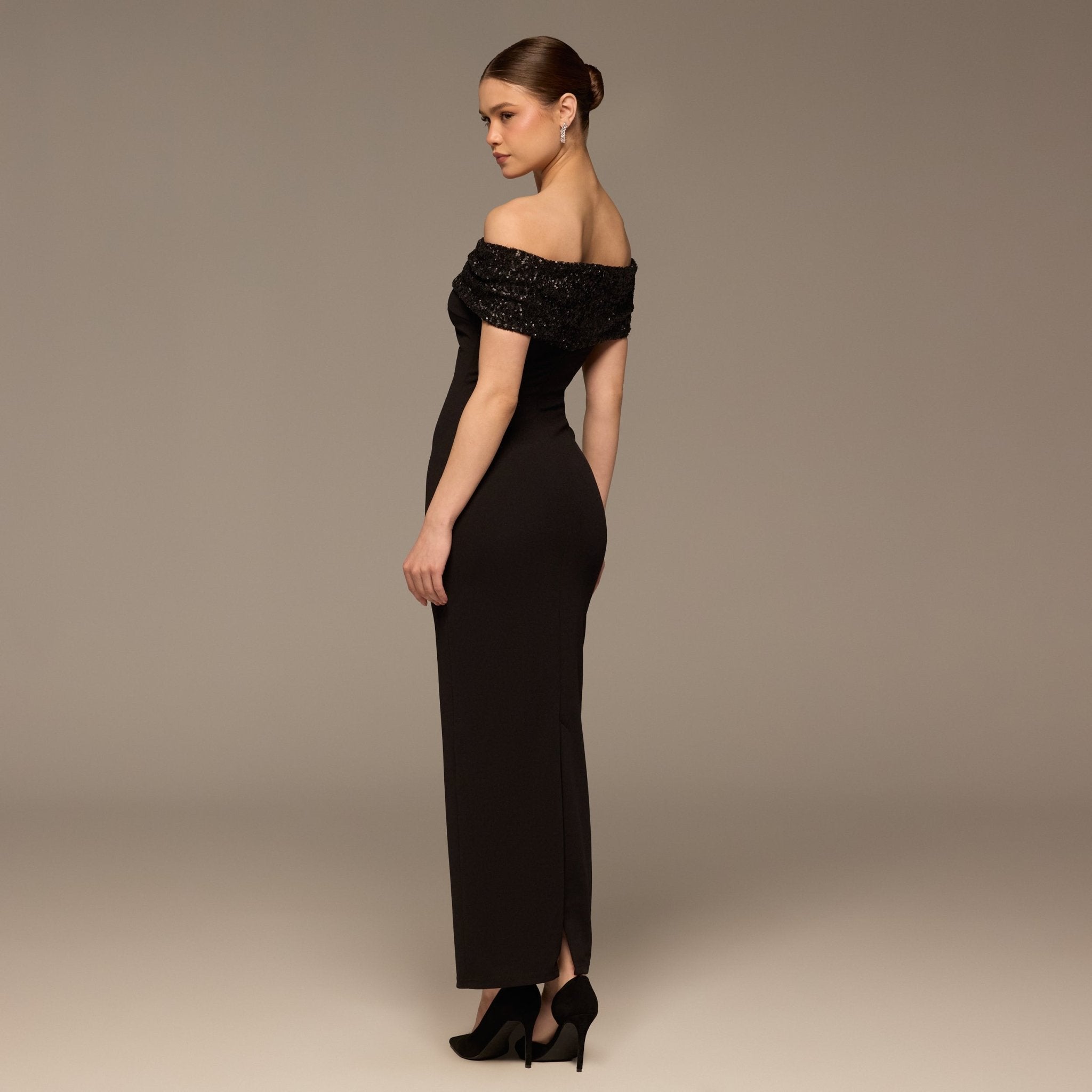 Black Off Shoulder Crepe Maxi Dress - shopaleena