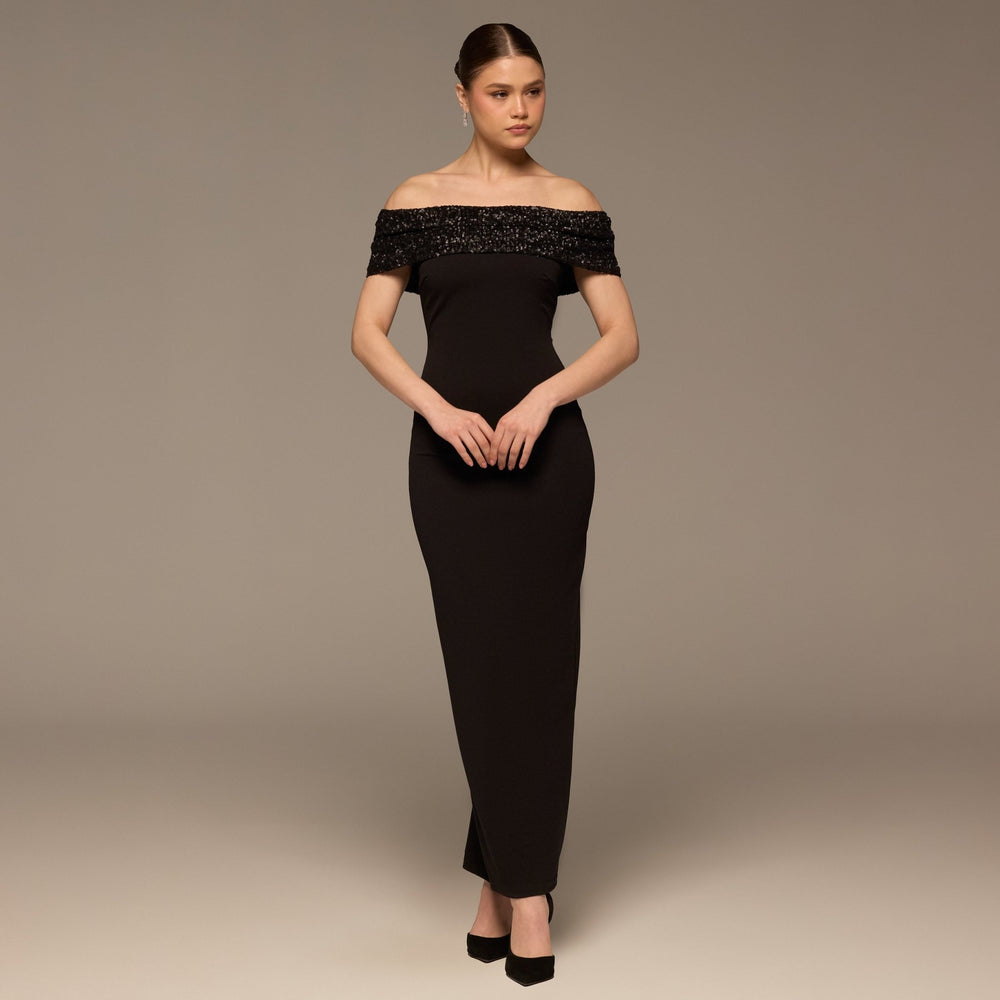 Black Off Shoulder Crepe Maxi Dress - shopaleena