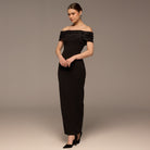 Black Off Shoulder Crepe Maxi Dress - shopaleena