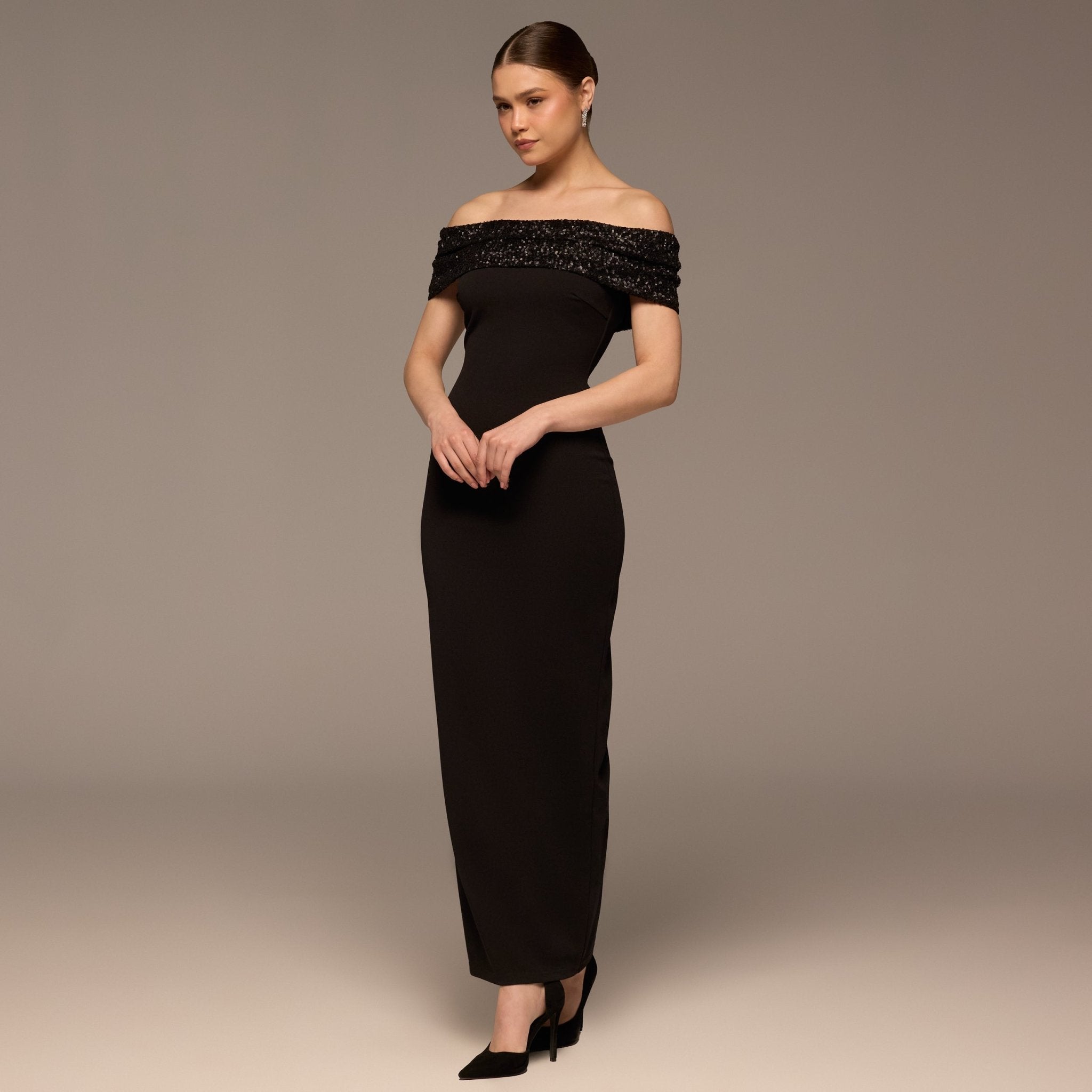 Black Off Shoulder Crepe Maxi Dress - shopaleena