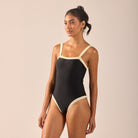 Black One Piece Swimsuit with Yellow Trim - shopaleena