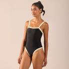 Black One Piece Swimsuit with Yellow Trim - shopaleena