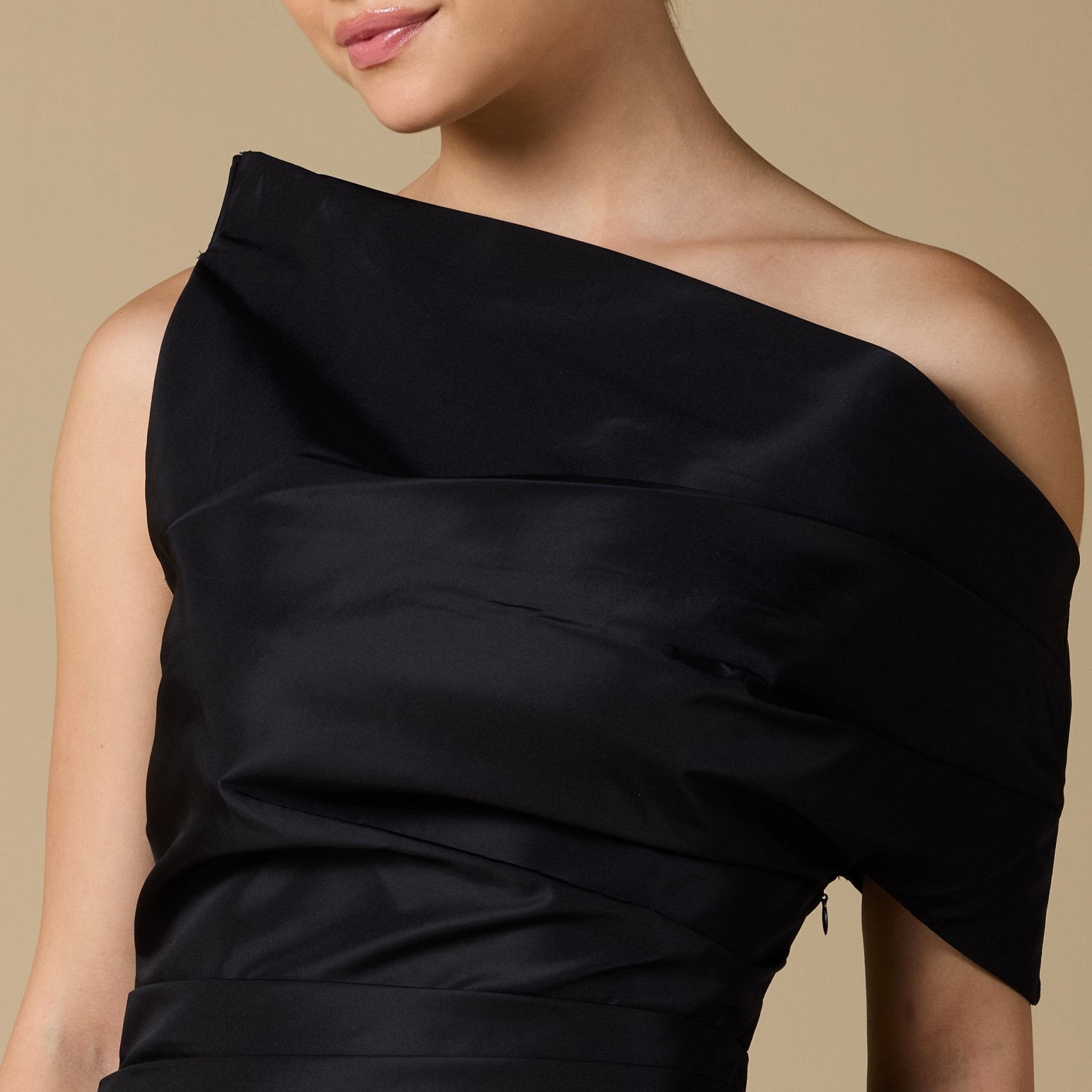 Black One Shoulder Taffeta Gown - shopaleena
