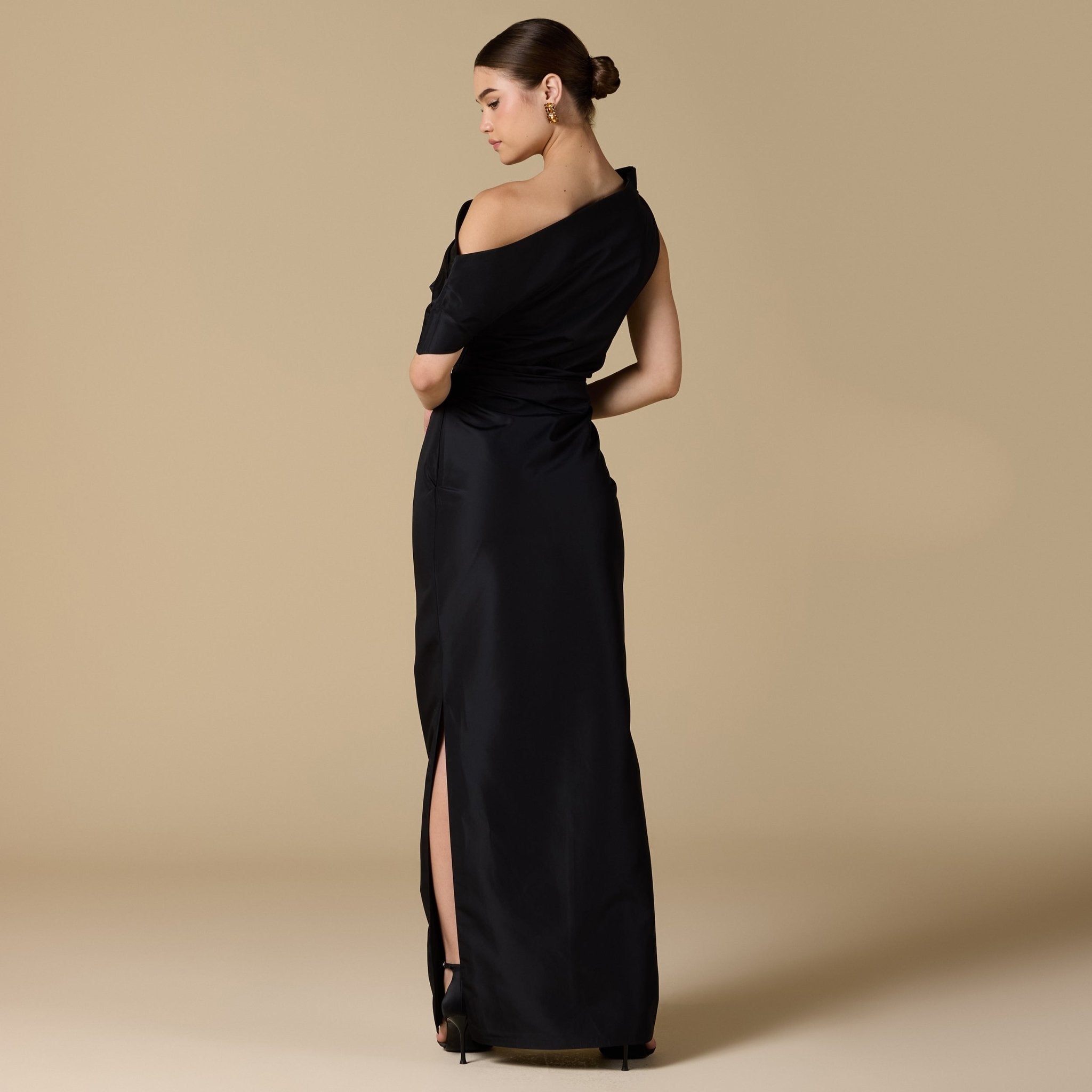 Black One Shoulder Taffeta Gown - shopaleena