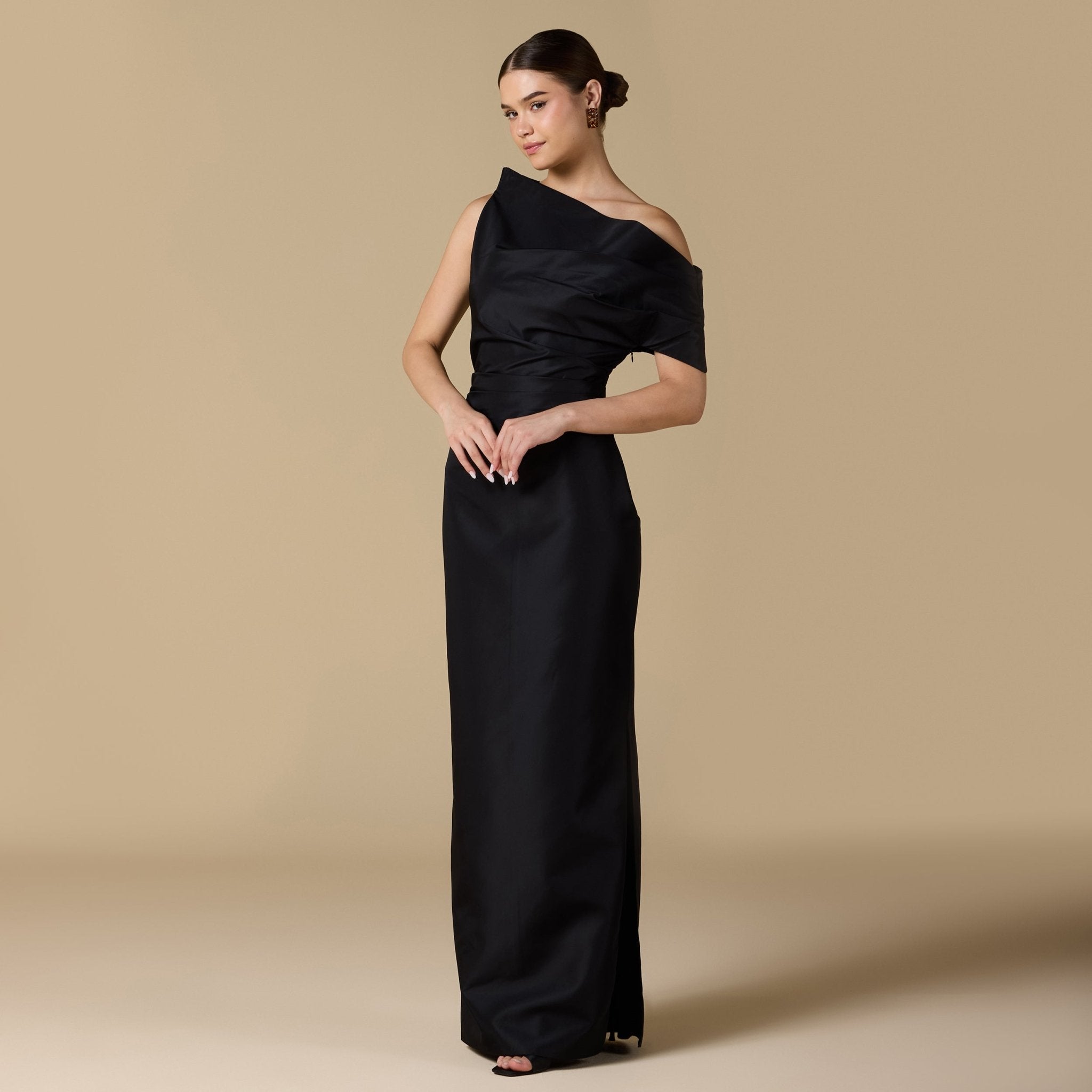 Black One Shoulder Taffeta Gown - shopaleena
