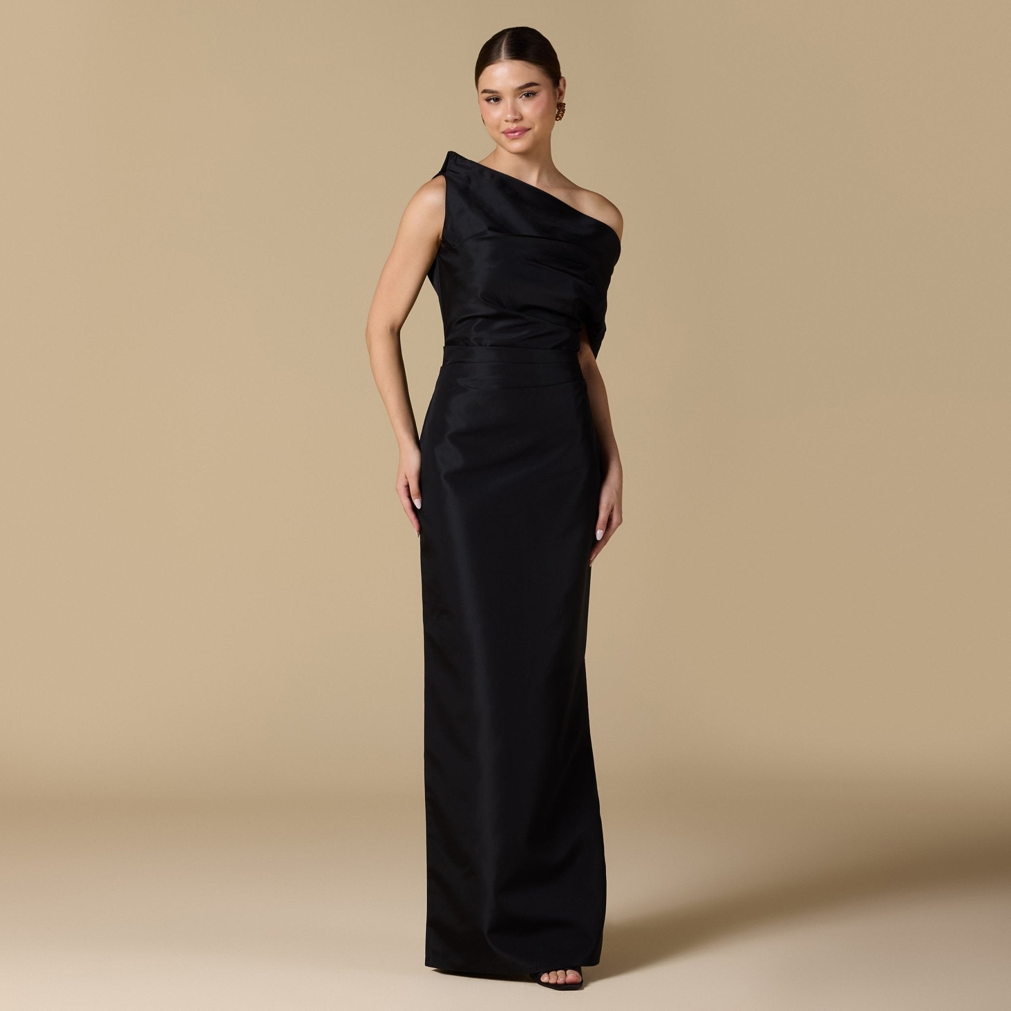 Black One Shoulder Taffeta Gown - shopaleena
