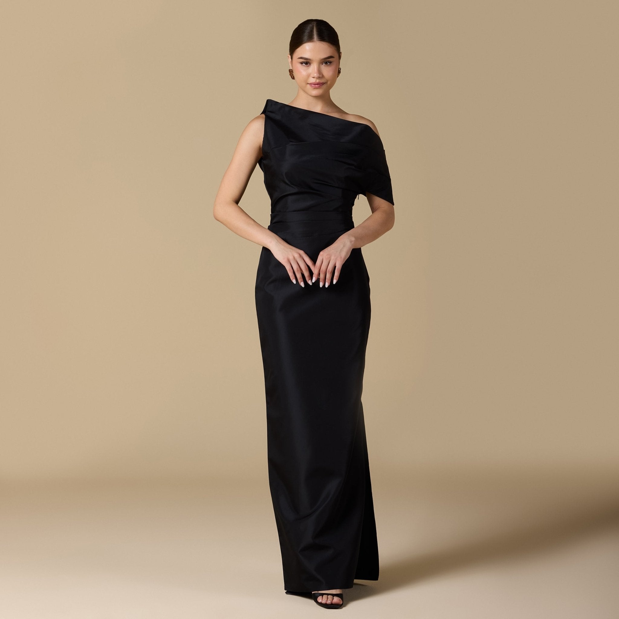 Black One Shoulder Taffeta Gown - shopaleena