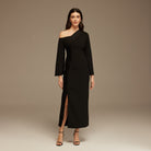 Black Open Shoulder Maxi Crepe Dress - shopaleena