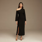 Black Open Shoulder Maxi Crepe Dress - shopaleena
