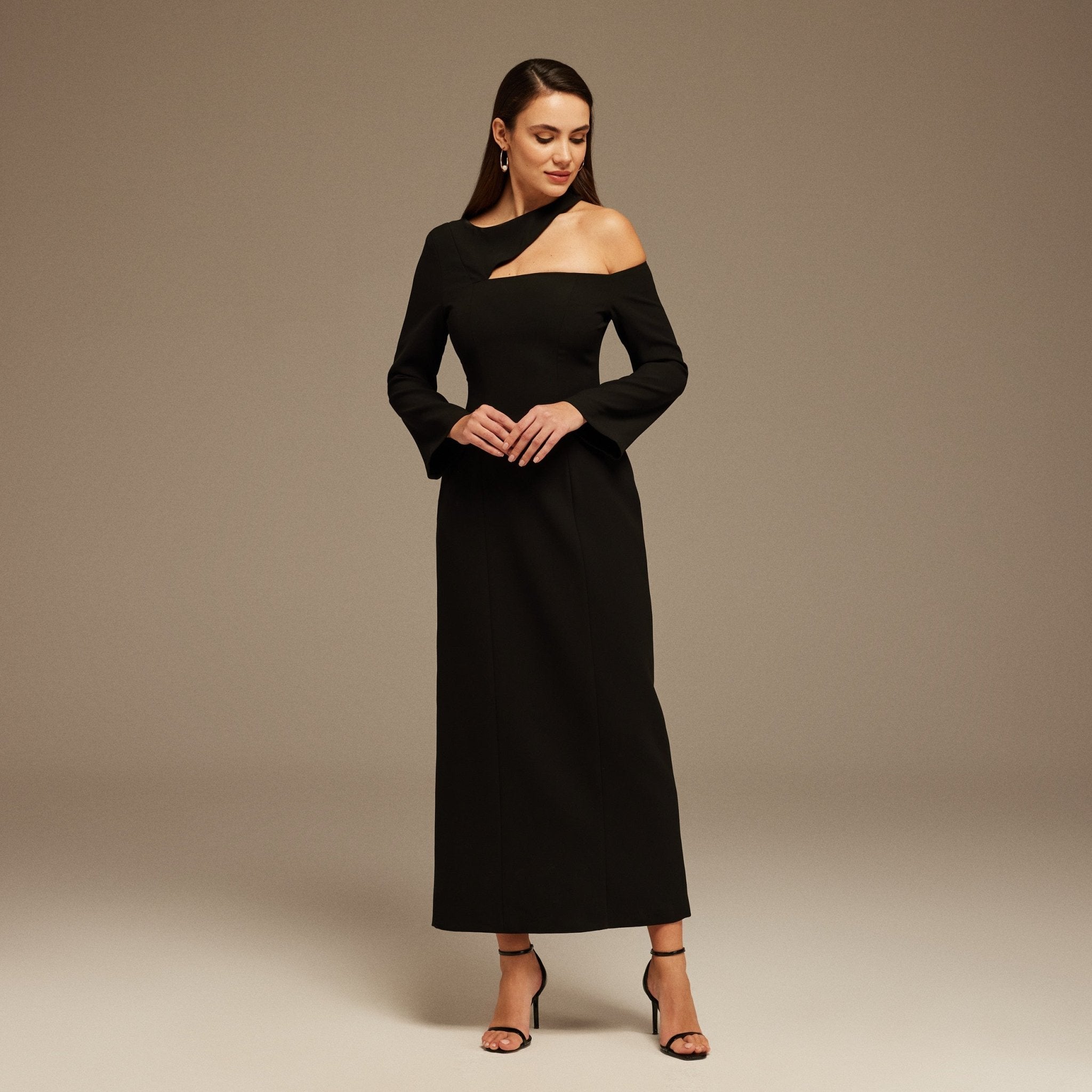 Black Open Shoulder Maxi Dress - shopaleena