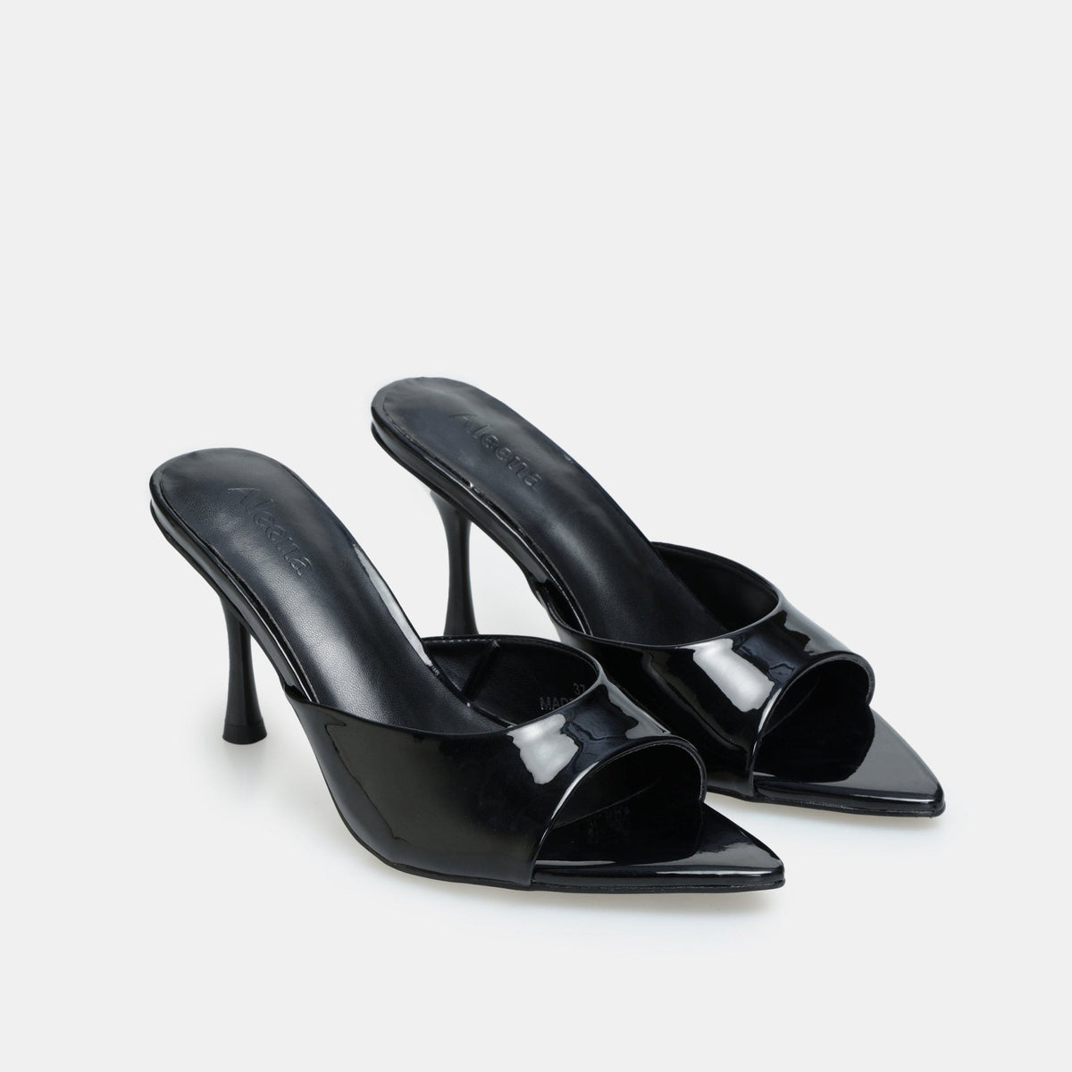 Black Patent Leather High Heel Mules - shopaleena