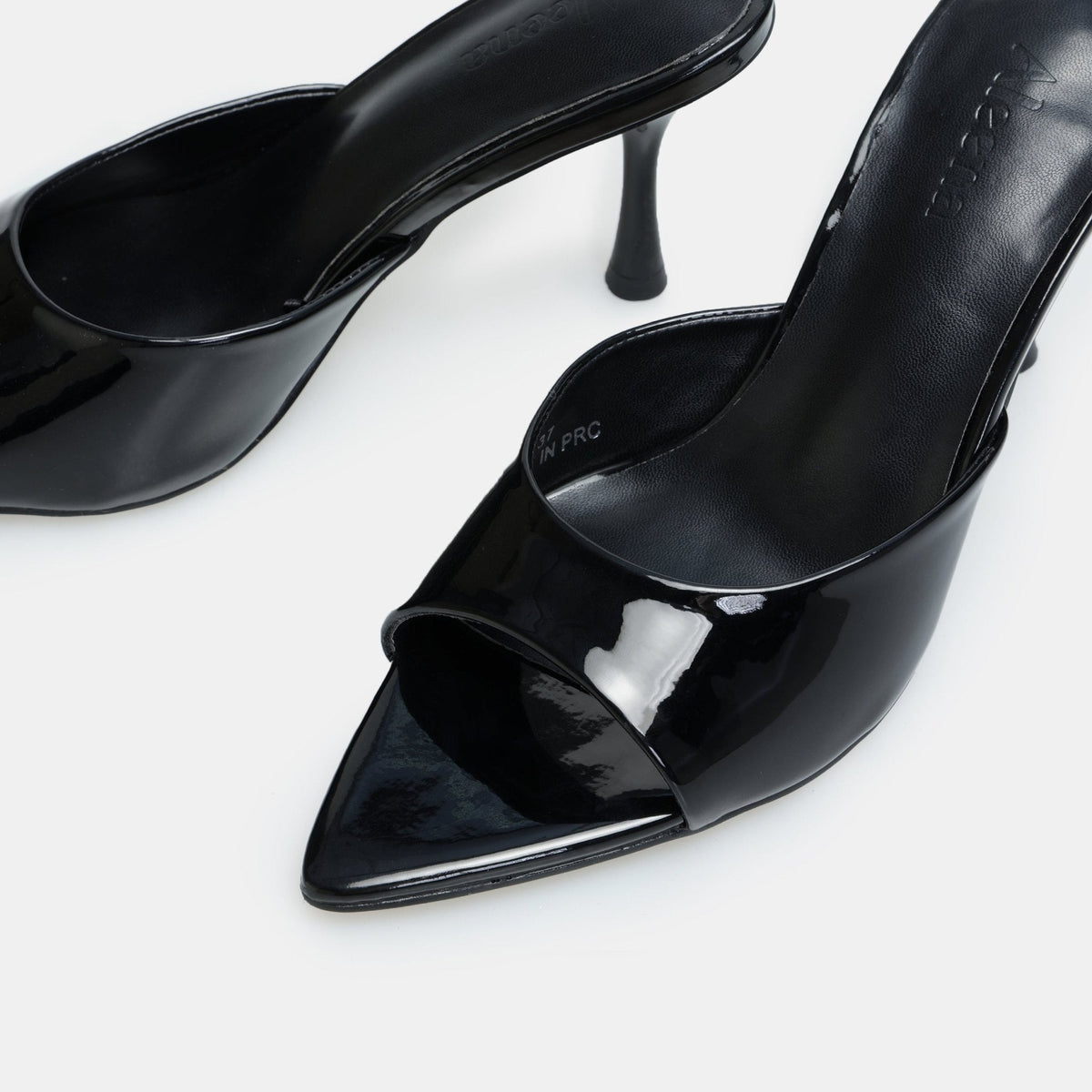 Black Patent Leather High Heel Mules - shopaleena