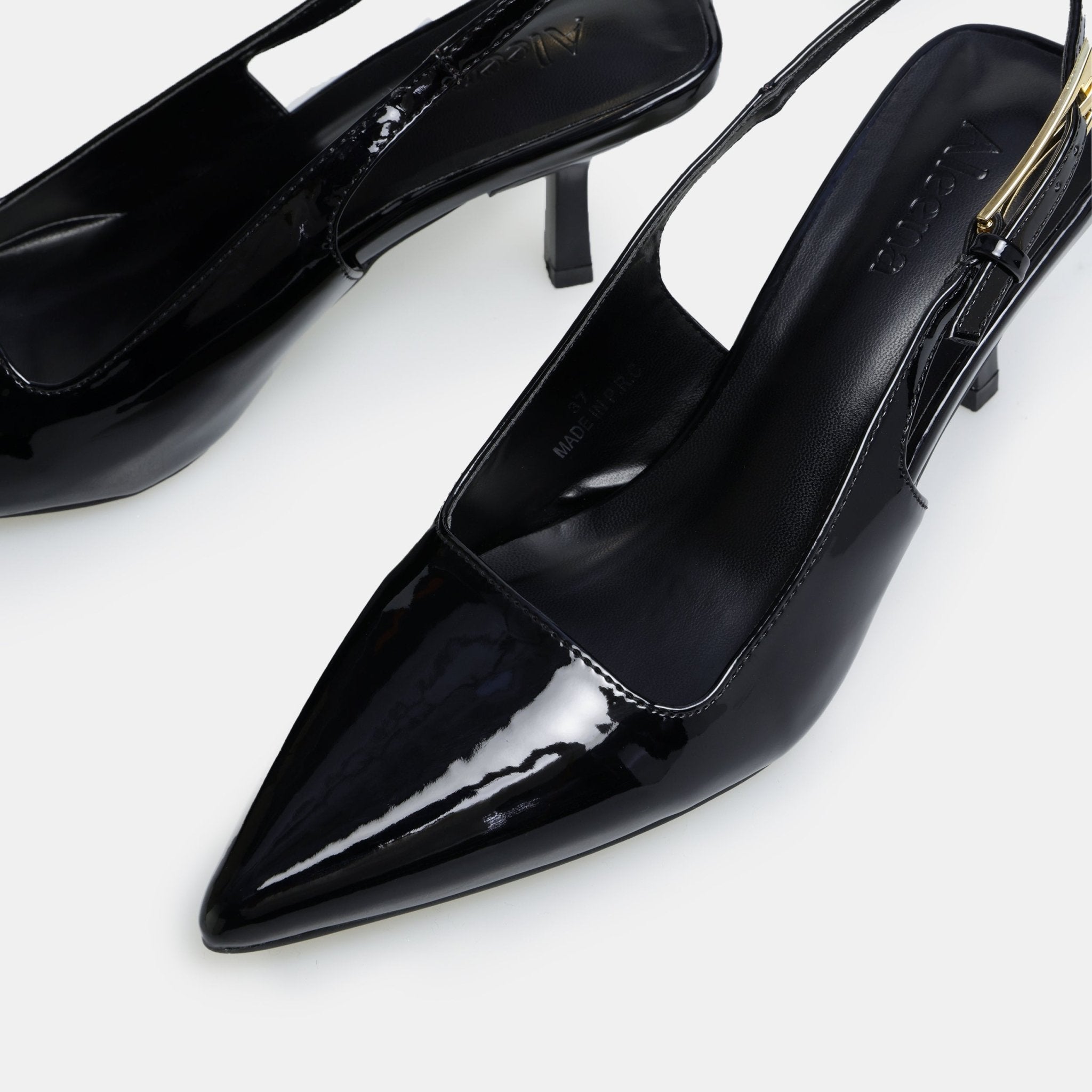Black Patent Slingback Heels - shopaleena