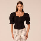 Black Puff sleeve Sweetheart Neck Top - shopaleena