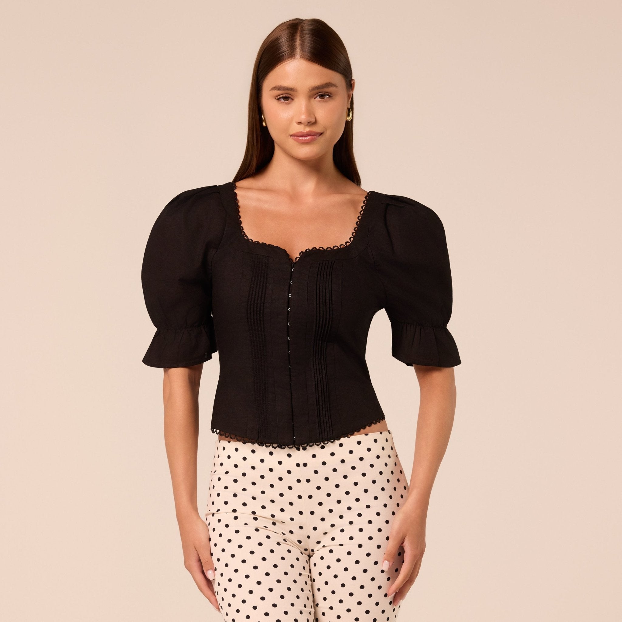 Black Puff sleeve Sweetheart Neck Top - shopaleena