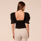 Black Puff sleeve Sweetheart Neck Top - shopaleena