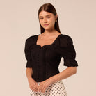 Black Puff sleeve Sweetheart Neck Top - shopaleena