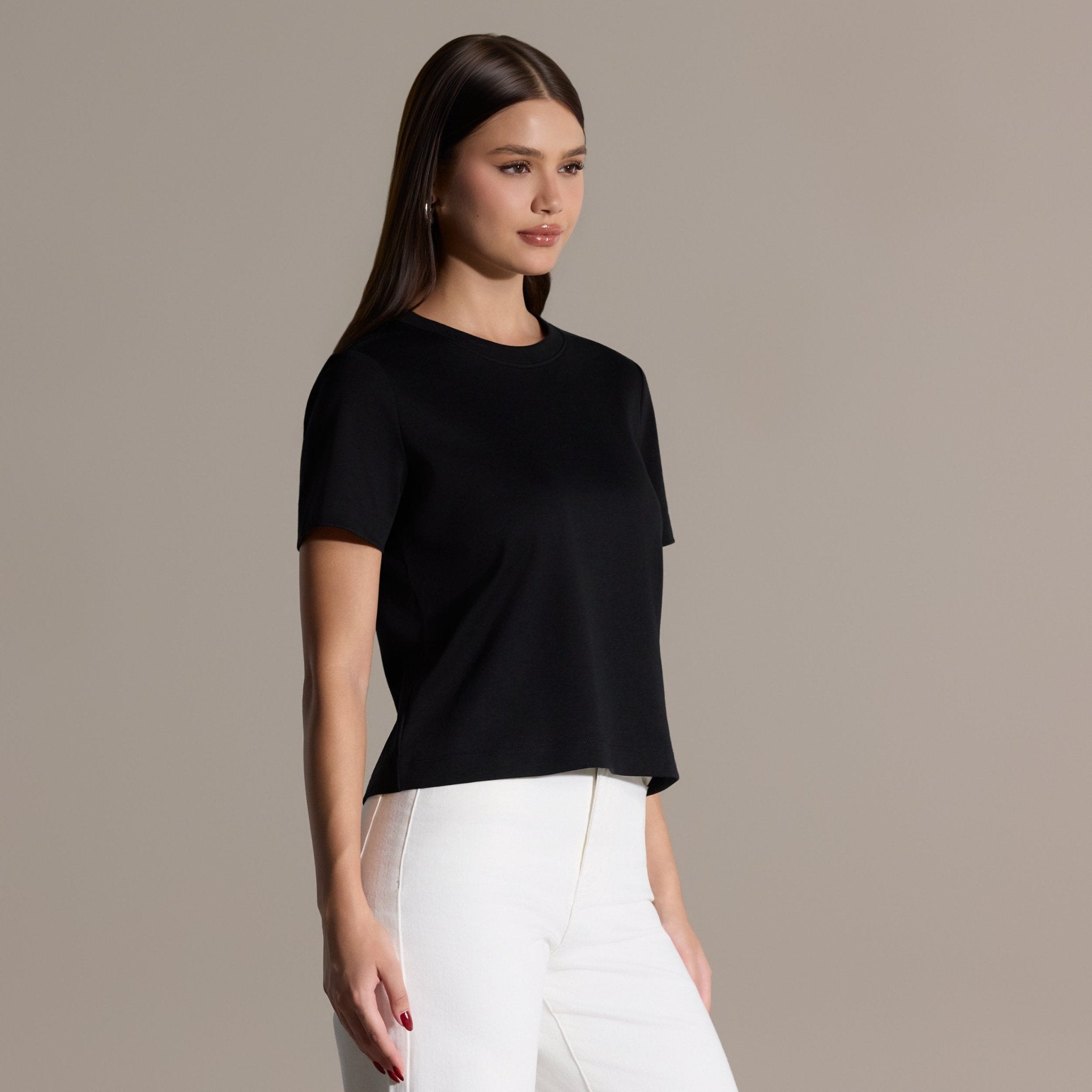 Black Round Neck T-Shirt - shopaleena