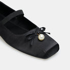 Black Satin Bow Ballet Flats - shopaleena