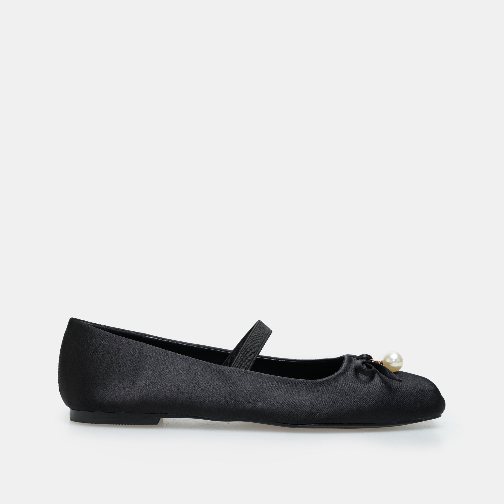 Black Satin Bow Ballet Flats - shopaleena