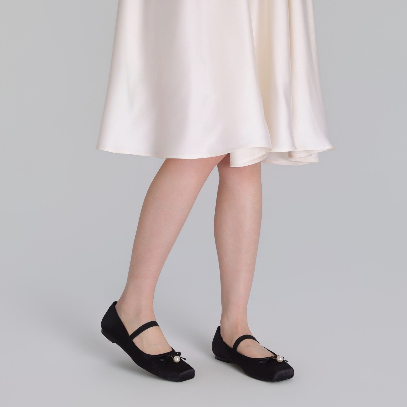 Black Satin Bow Ballet Flats - shopaleena