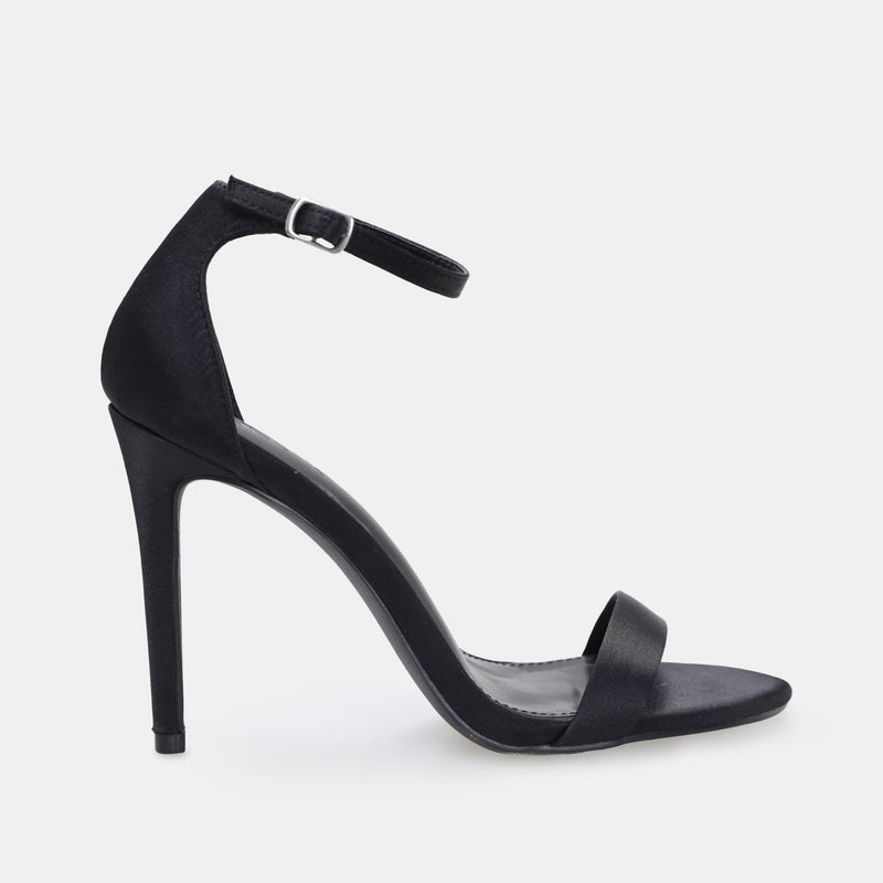 Black Satin High Heel Sandals