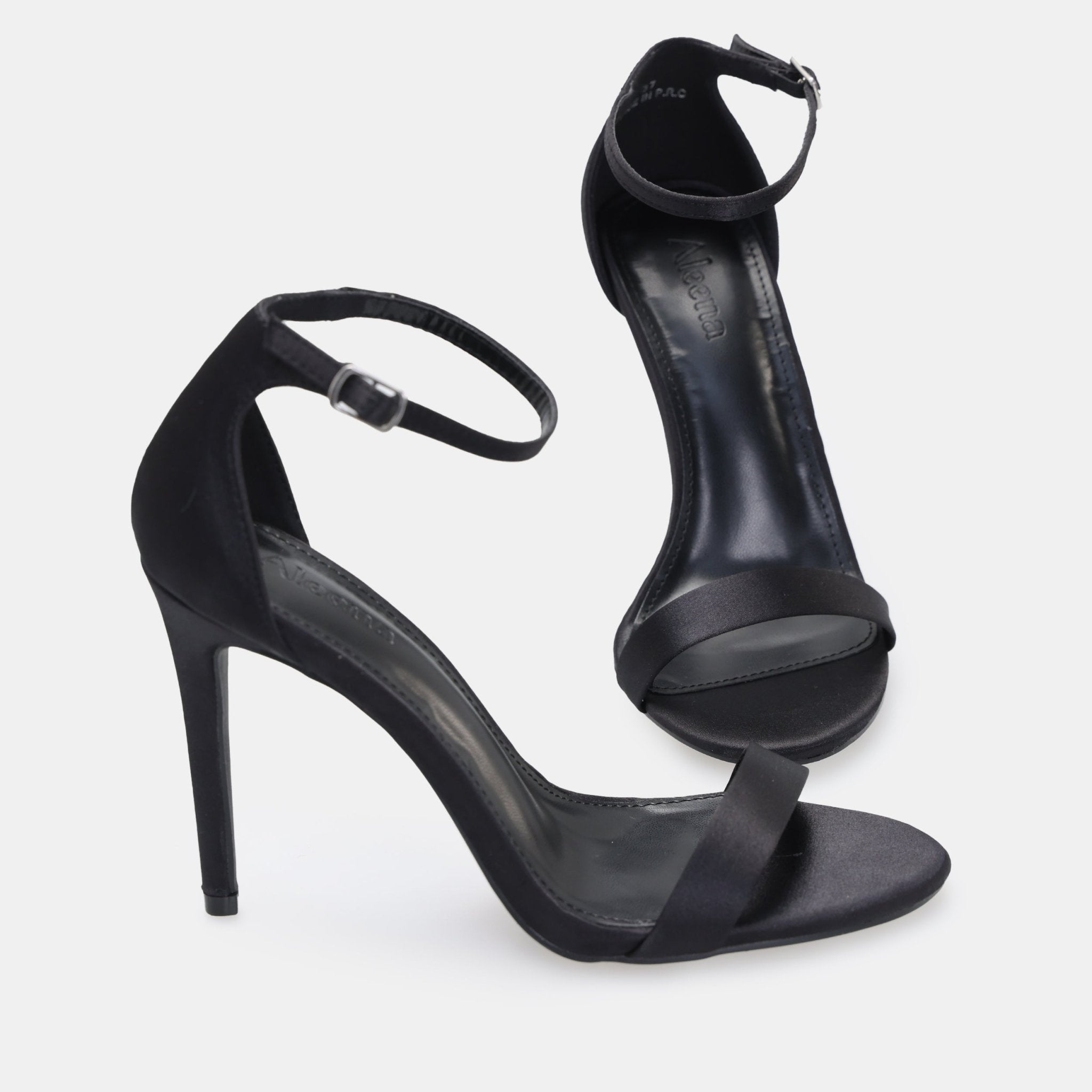 Black Satin High Heel Sandals - shopaleena