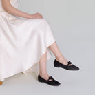Black Satin Knot Flats - shopaleena