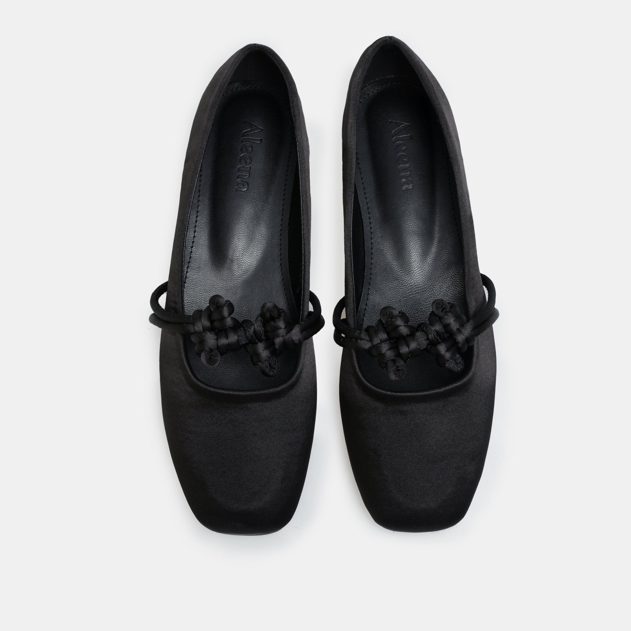 Black Satin Knot Flats - shopaleena