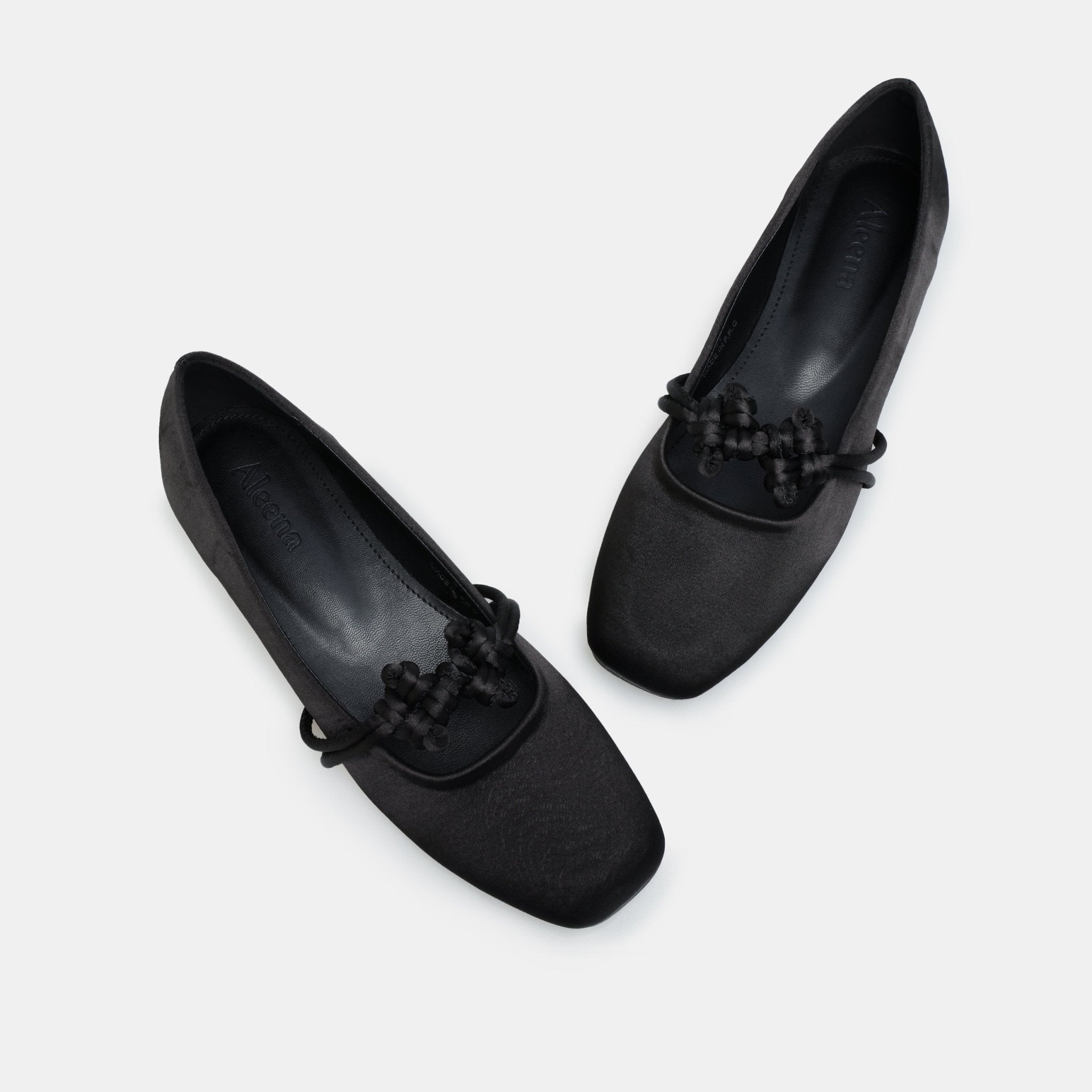 Black Satin Knot Flats - shopaleena