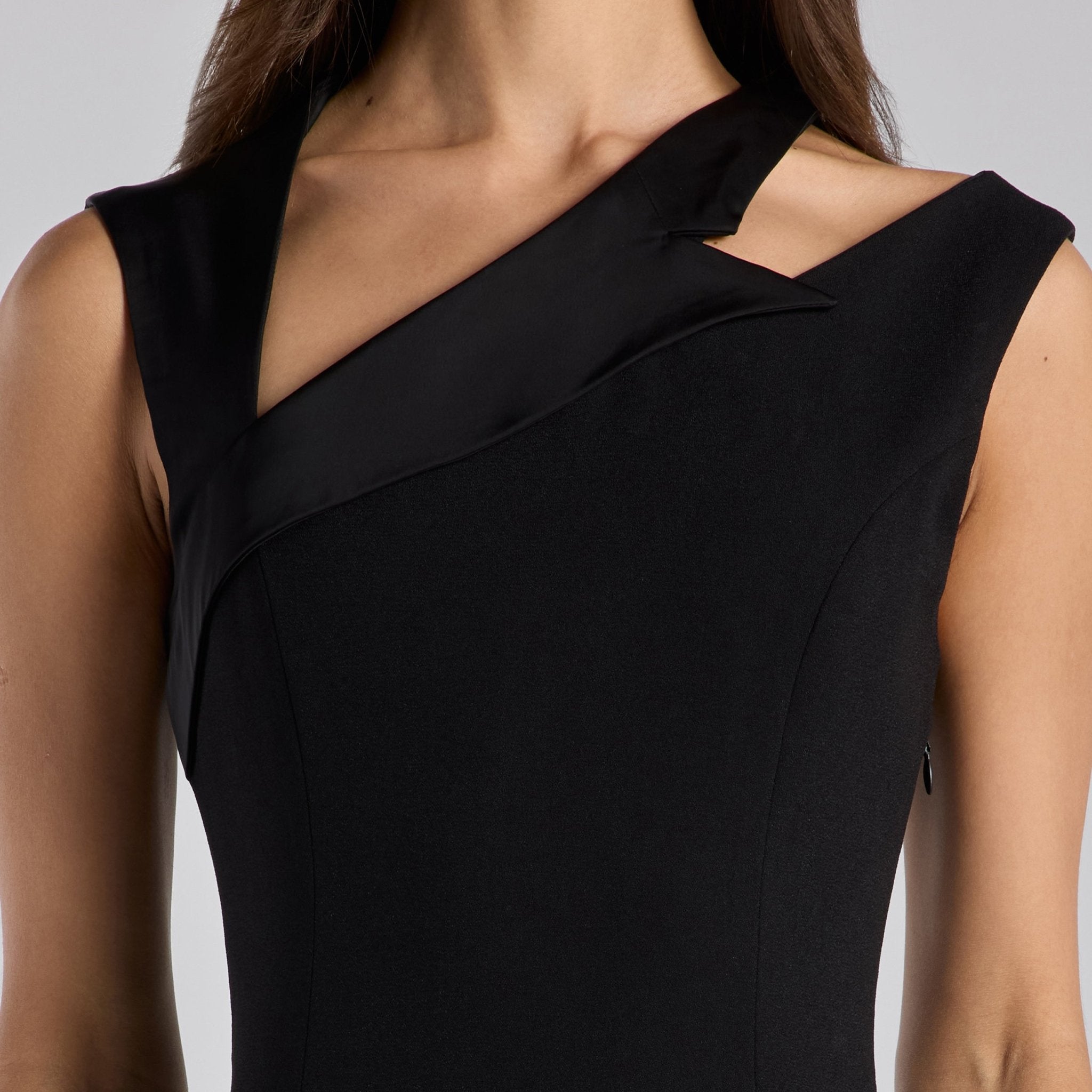 Black Satin - Trimmed Crepe Maxi Dress - shopaleena