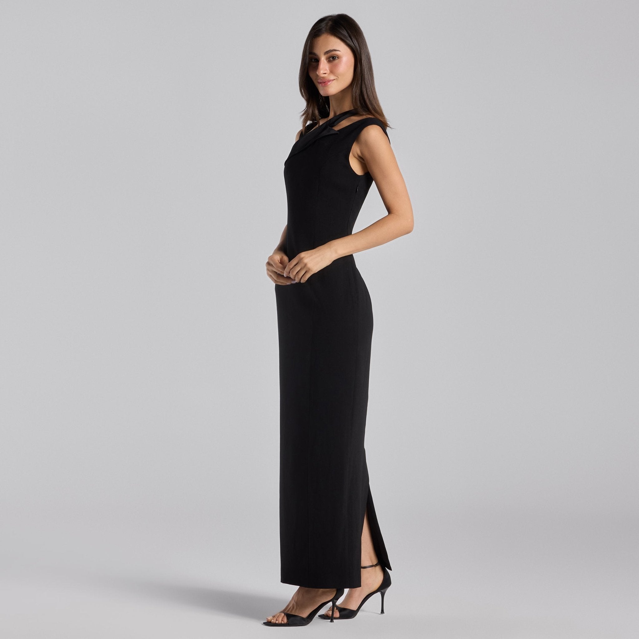 Black Satin - Trimmed Crepe Maxi Dress - shopaleena
