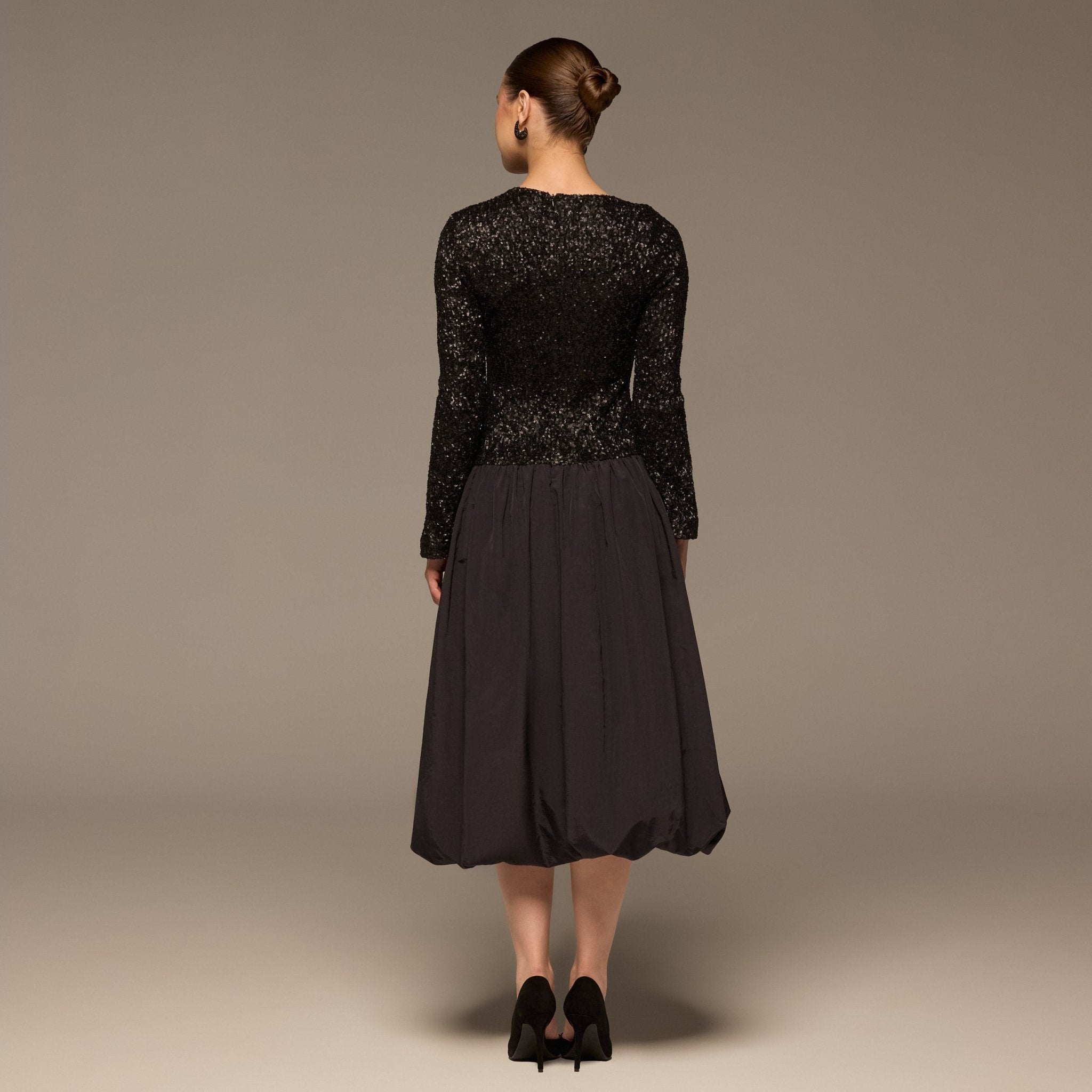 Black Sequin & Cotton Poplin Midi Dress - shopaleena