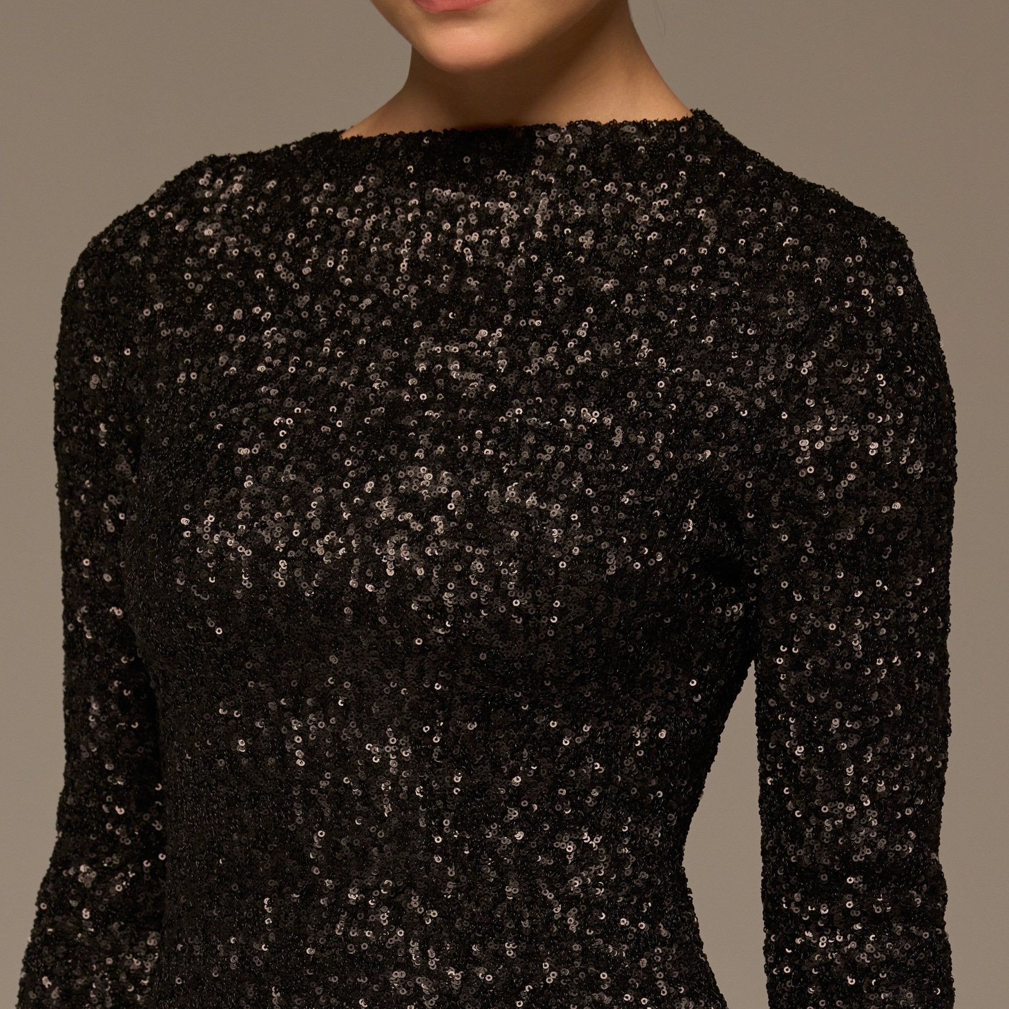 Black Sequin & Cotton Poplin Midi Dress - shopaleena