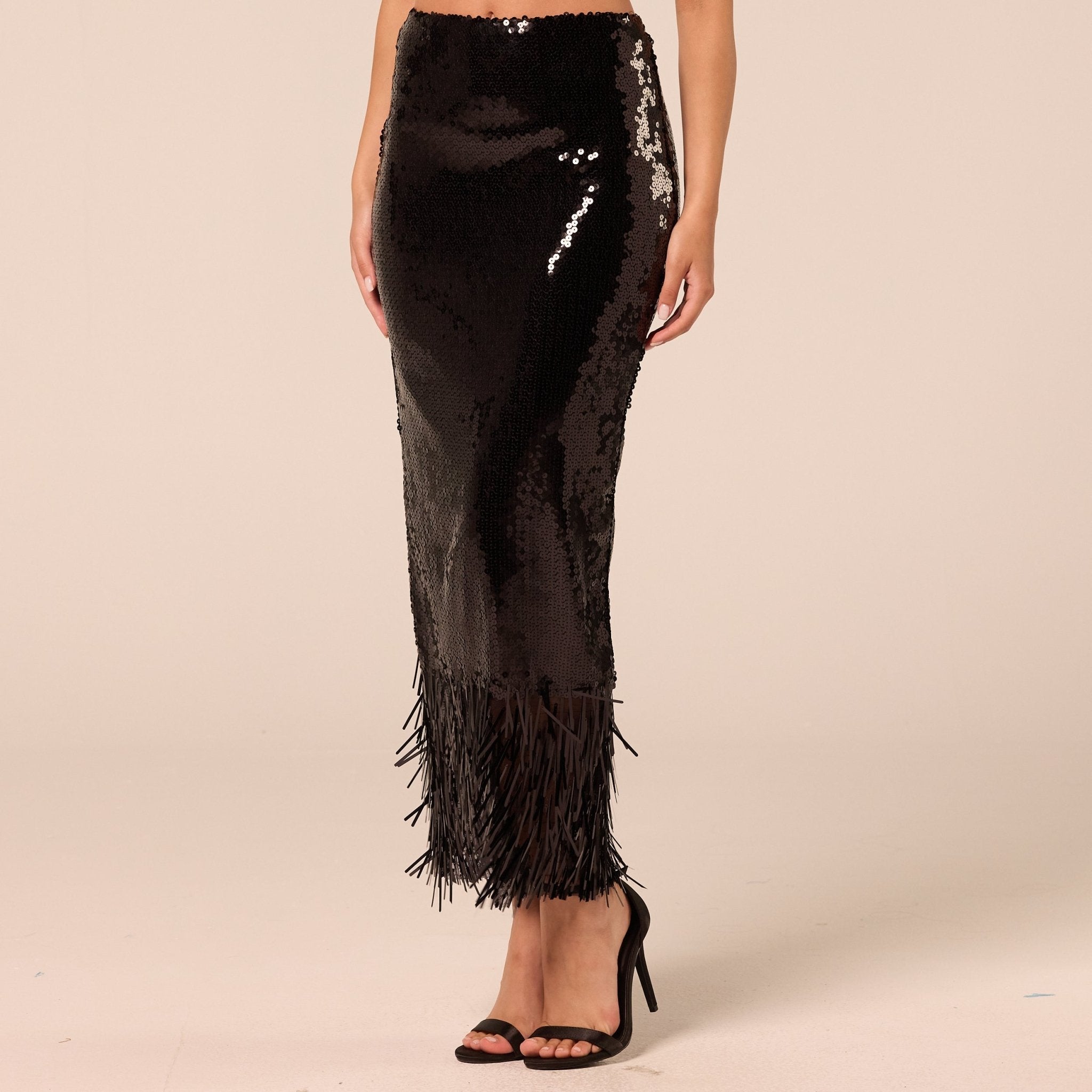 Black Sequin Straight Maxi Skirt - shopaleena