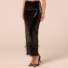 Black Sequin Straight Maxi Skirt - shopaleena