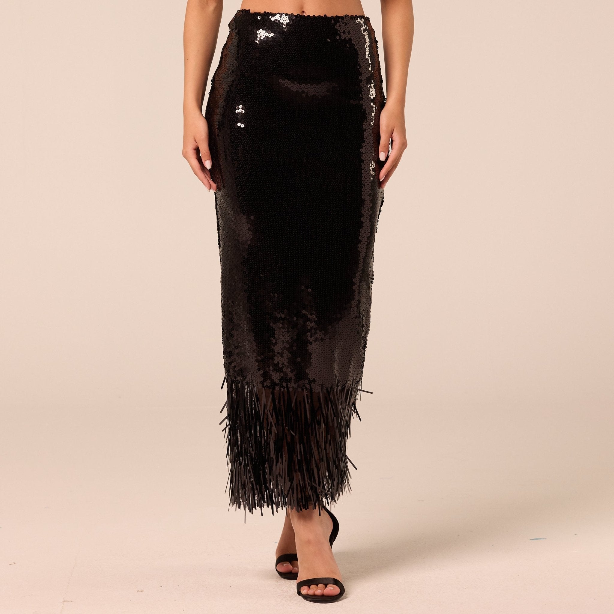 Black Sequin Straight Maxi Skirt - shopaleena