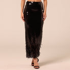 Black Sequin Straight Maxi Skirt - shopaleena