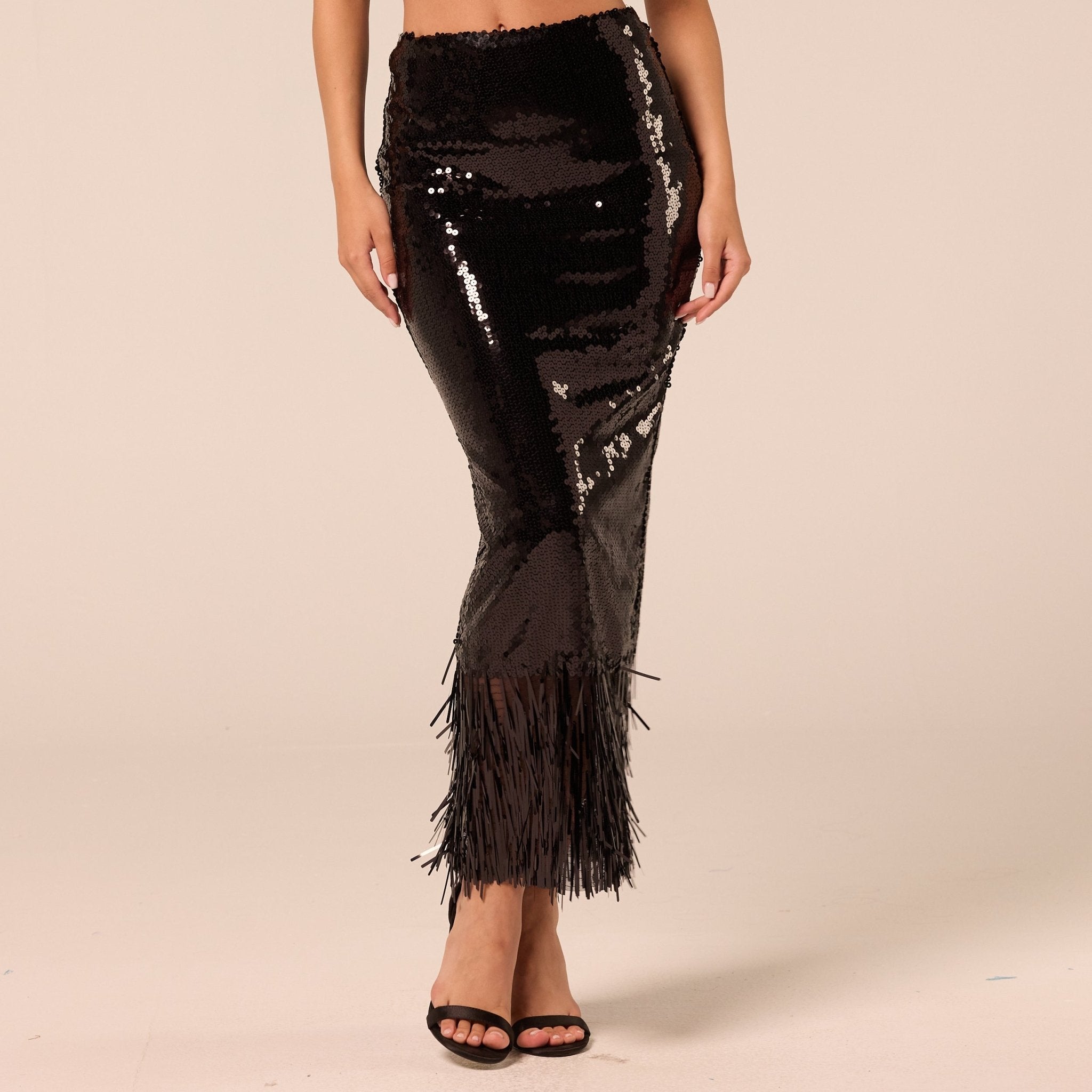 Black Sequin Straight Maxi Skirt - shopaleena